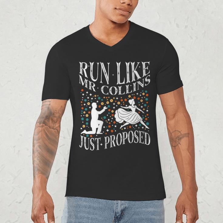 Run Like Mr Collins Just Proposed Vintage Book Quote Men's V-Neck T-Shirt