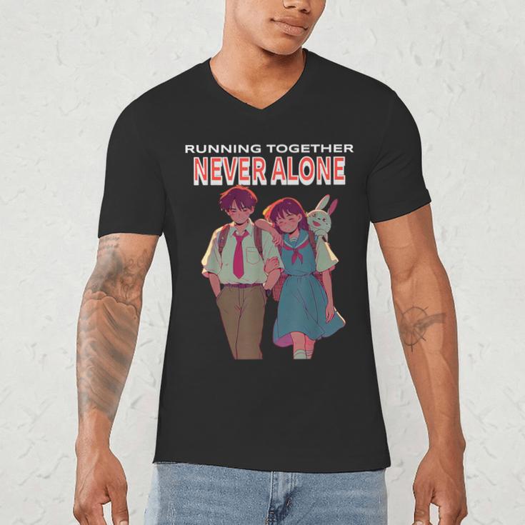 Running Together Always Connected Anime Nostalgia Message Men's V-Neck T-Shirt