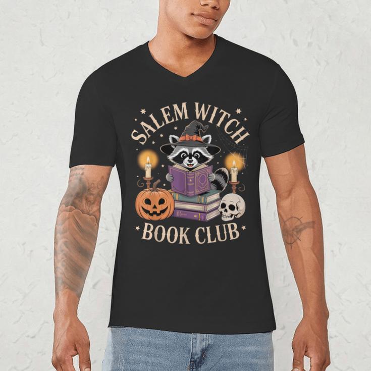 Salem Witch Book Club Bookish Halloween Raccoon Witchcraft Men's V-Neck T-Shirt