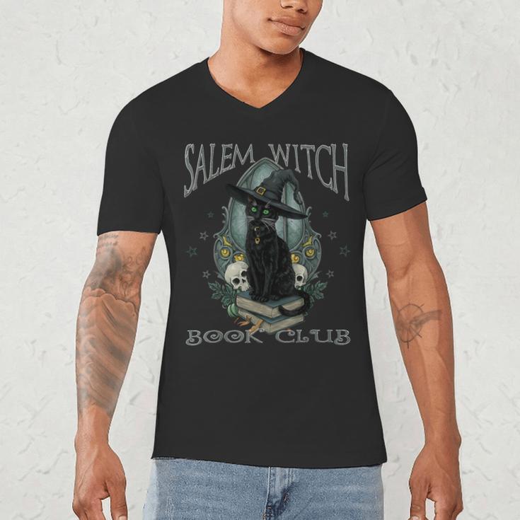 Salem Witch Book Club Cat Reading Witchy Halloween Men Men's V-Neck T-Shirt