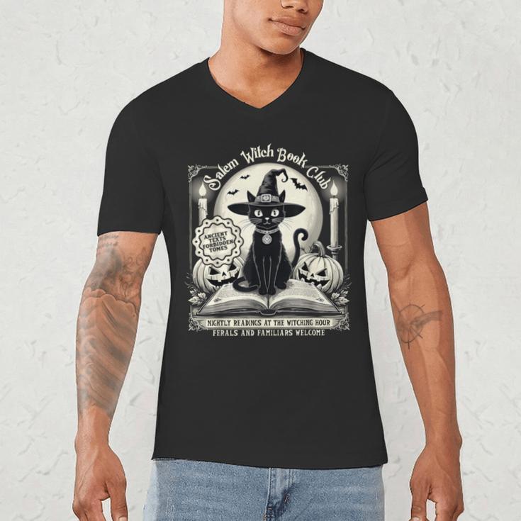 Salem Witch Book Club Vintage Halloween Cat Book Lover Men's V-Neck T-Shirt