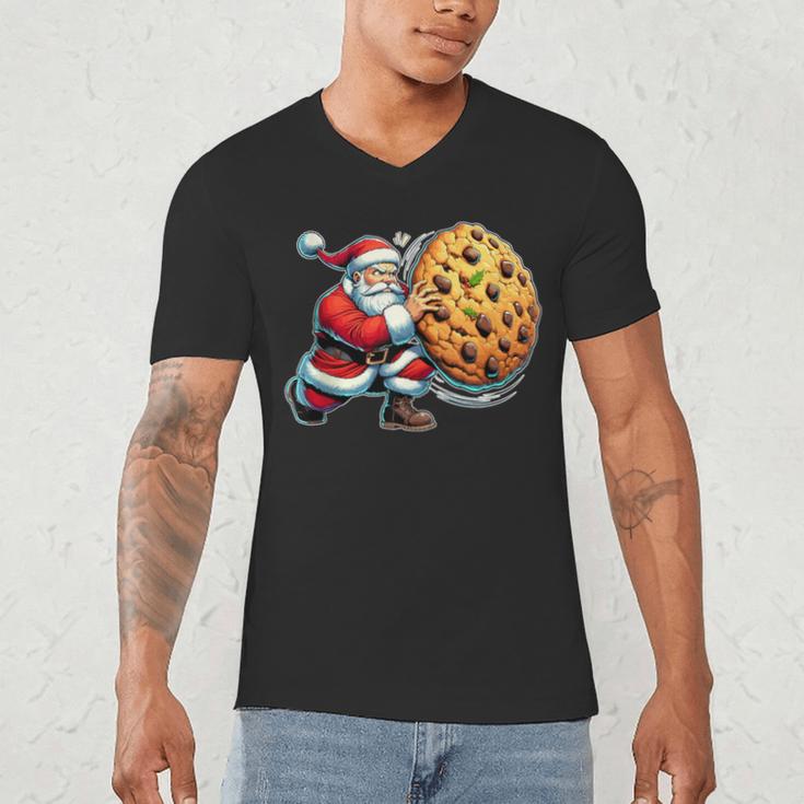 Santa Holding Cookie Xmas Baker Introvert Christmas Men's V-Neck T-Shirt