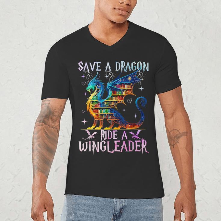 Save A Dragon Ride A Wingleader Books Dragon Lover Cute Men's V-Neck T-Shirt Save A Dragon Ride A Wingleader Books Dragon Lover Cute Men's V-Neck T-Shirt