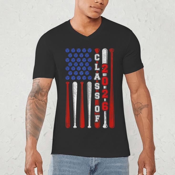 Senior 2026 Baseball American Flag Class Of 2026 Graduation Men's V-Neck T-Shirt