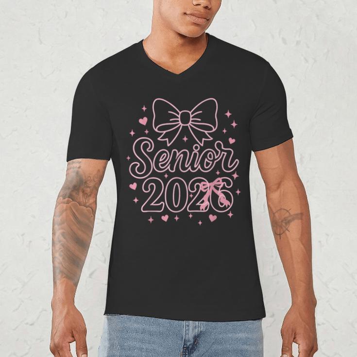 Senior 2026 Class Of 2026 Coquette Pink Bow Graduation Men's V-Neck T-Shirt
