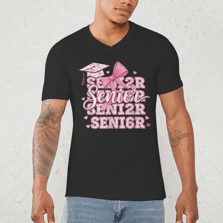 Senior 2026 Class Of 2026 Cute Coquette Pink Bow Graduation Men's V-Neck T-Shirt