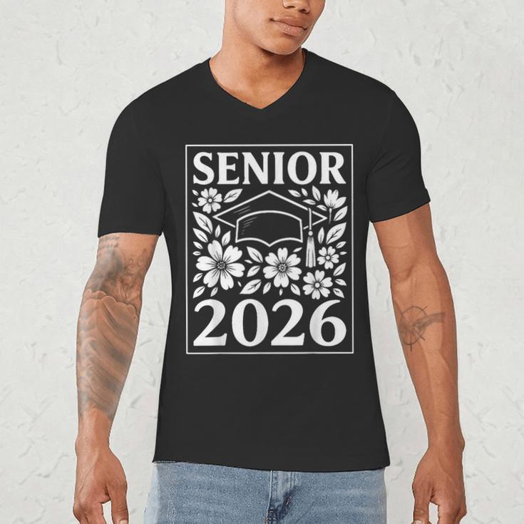 Senior 2026 Floral Flowers Class Of 2026 Graduation Kids Men's V-Neck T-Shirt