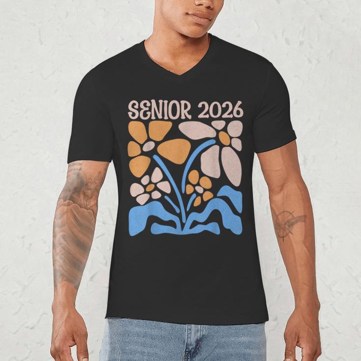 Senior 2026 Retro Groovy Flowers Graduation Men's V-Neck T-Shirt