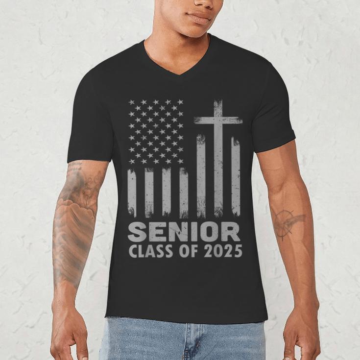 Senior Class Of 2025 USA Flag Cross Christian Graduation Men's V-Neck T-Shirt
