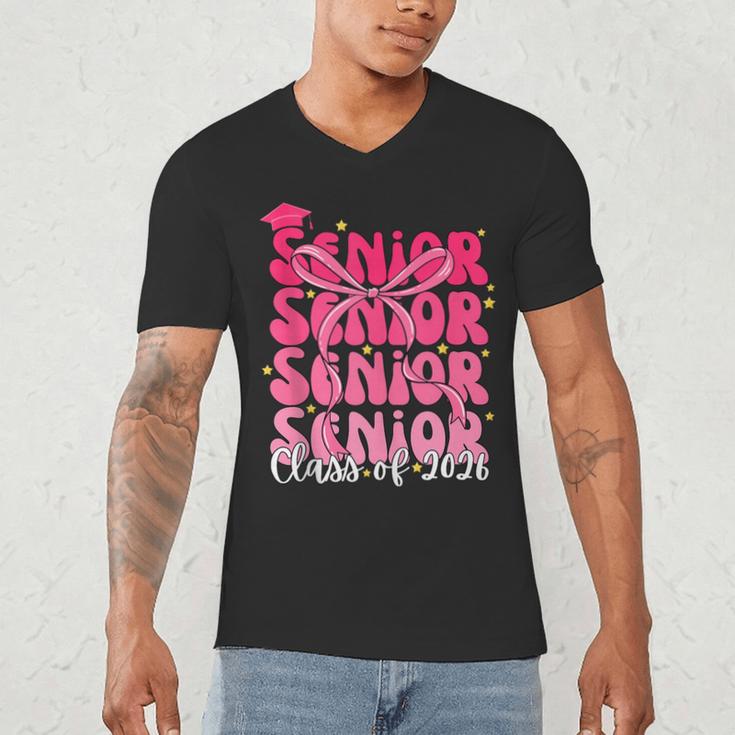 Senior Class Of 2026 Pink Coquette Bow Graduation 2026 Men's V-Neck T-Shirt