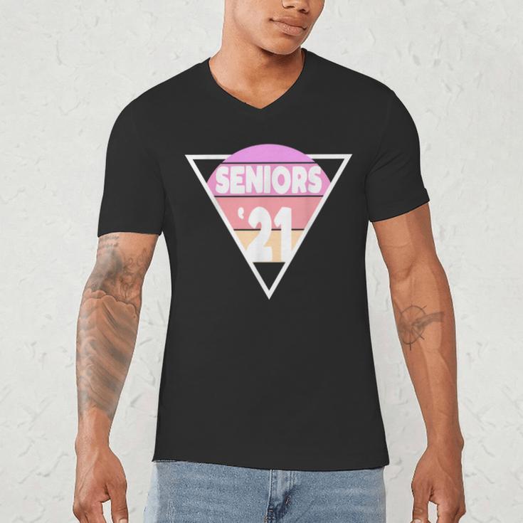 Seniors 2021 For Her Him Retro 21 Graduation Class Men's V-Neck T-Shirt