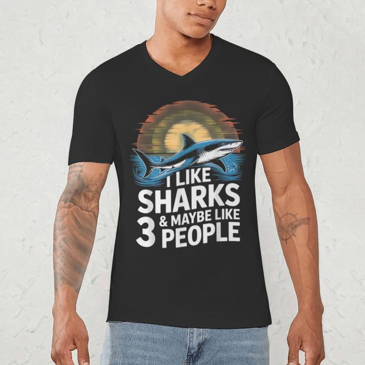 I Like Sharks & Maybe Like 3 People Humor Introverts Summer Men's V-Neck T-Shirt I Like Sharks & Maybe Like 3 People Humor Introverts Summer Men's V-Neck T-Shirt
