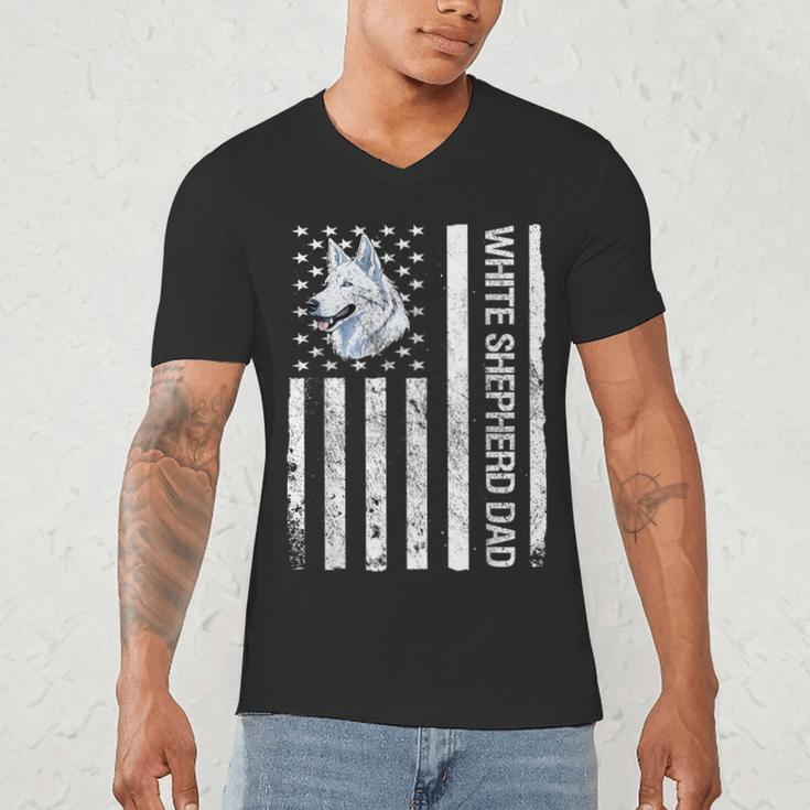 Shepherd Dad USA Flag White German Shepherd Men's V-Neck T-Shirt