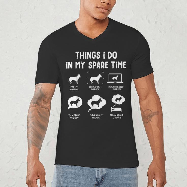 Shepsky Things Do Spare Time Dog Mom Dad Men's V-Neck T-Shirt Shepsky Things Do Spare Time Dog Mom Dad Men's V-Neck T-Shirt