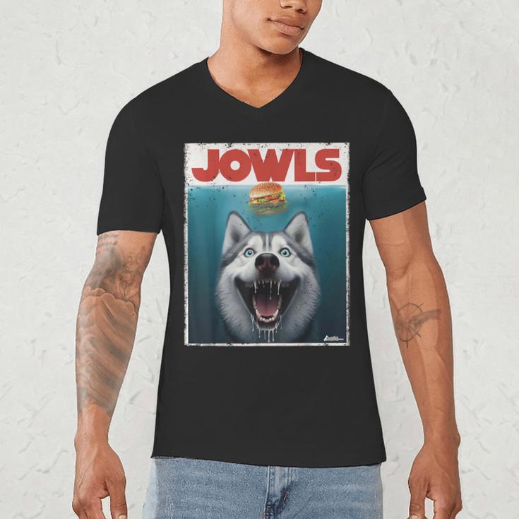 Siberian Husky Jowls Sled Dog Mom Top Alaskan Dog Dad Men's V-Neck T-Shirt