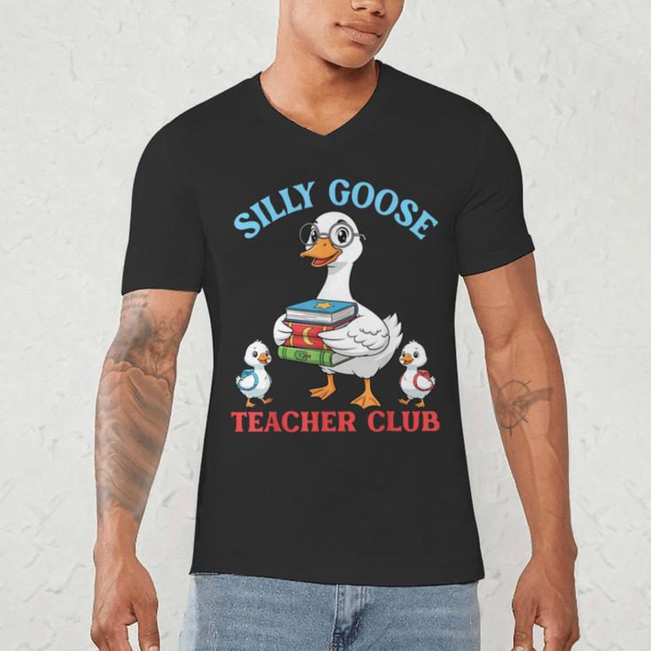 Silly Goose With Books Teacher Club School Educator Men's V-Neck T-Shirt Silly Goose With Books Teacher Club School Educator Men's V-Neck T-Shirt
