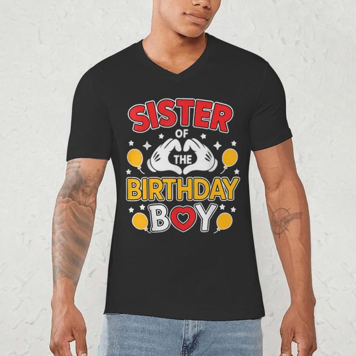 Sister Of The Birthday Boy Family Matching Dad Mom Men's V-Neck T-Shirt