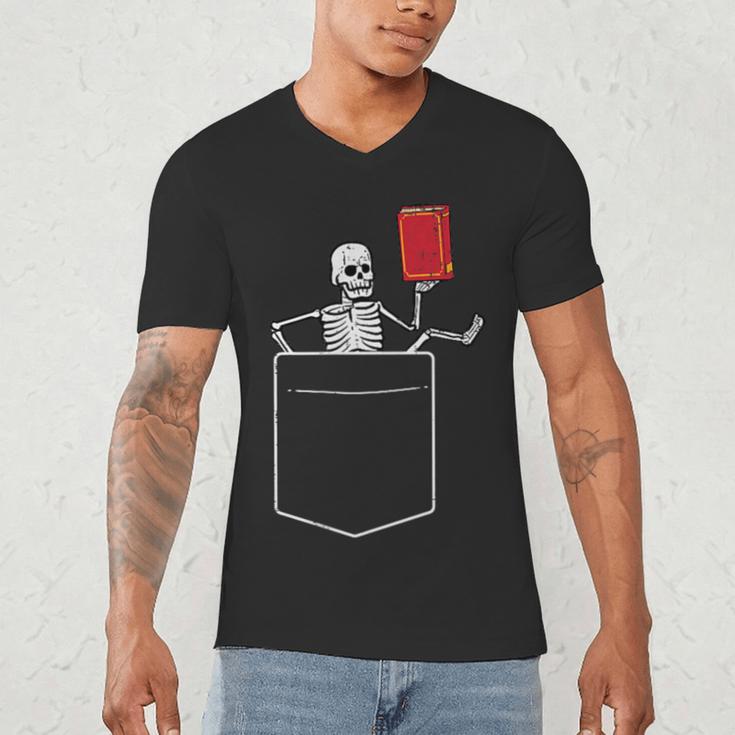 Skeleton Books Read Book Reading Librarian Across America Men's V-Neck T-Shirt