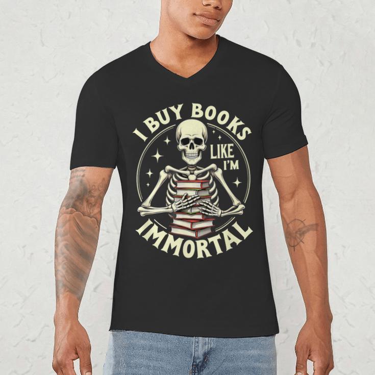 Skeleton I Buy Books Like I'm Immortal Halloween Men's V-Neck T-Shirt