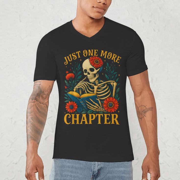 Skeleton Read Book Just One More Chapter Floral Book Lover Men's V-Neck T-Shirt