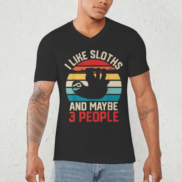 I Like Sloths And Maybe 3 People Sloth Lover Introvert Retro Men's V-Neck T-Shirt