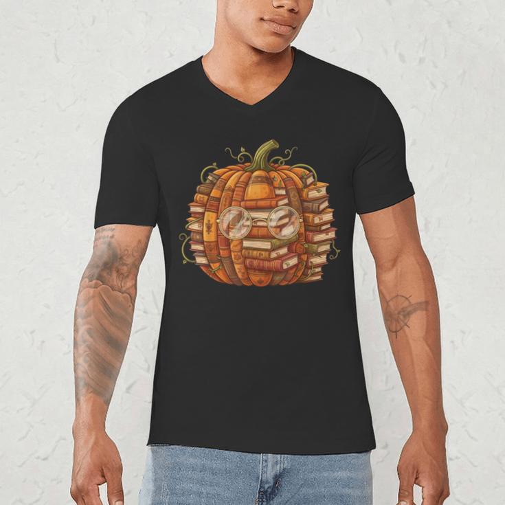 Smart Book Pumpkin Retro Fall Teacher Reading Halloween Men's V-Neck T-Shirt Smart Book Pumpkin Retro Fall Teacher Reading Halloween Men's V-Neck T-Shirt