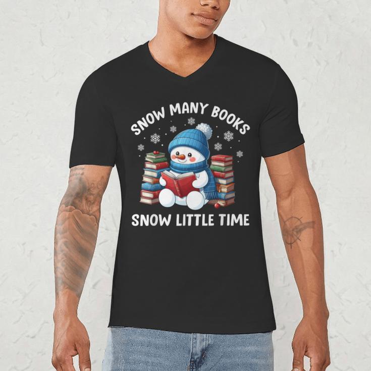 Snow Many Books Snow Little Time Snowman Reading Book Men's V-Neck T-Shirt