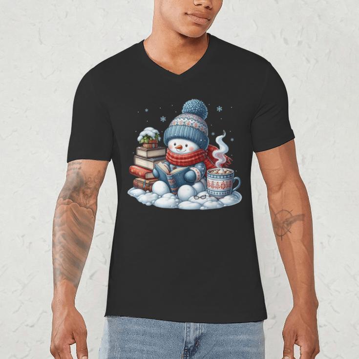 Snowman Reading Books Lovers Librarian Bookworm Christmas Men's V-Neck T-Shirt Snowman Reading Books Lovers Librarian Bookworm Christmas Men's V-Neck T-Shirt