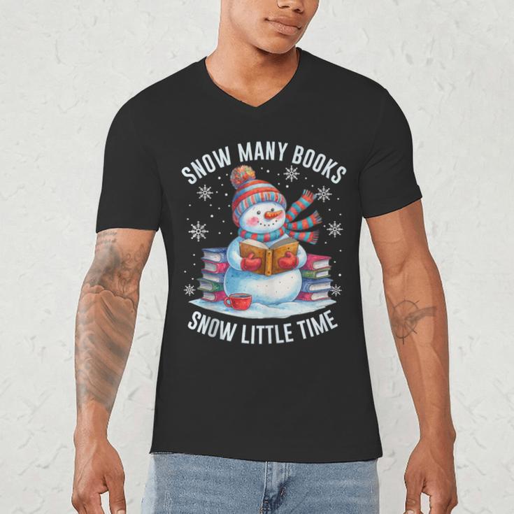 Snowman Reading Snow Many Books Snow Little Time Winter Men's V-Neck T-Shirt