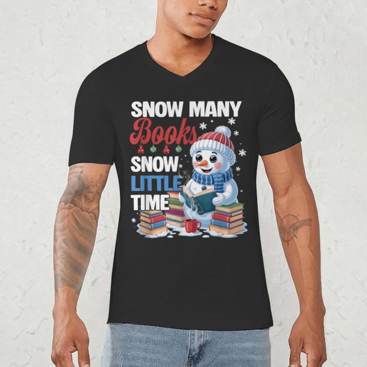 Snowman Winter Snow So Many Books Christmas Snow Little Time Men's V-Neck T-Shirt