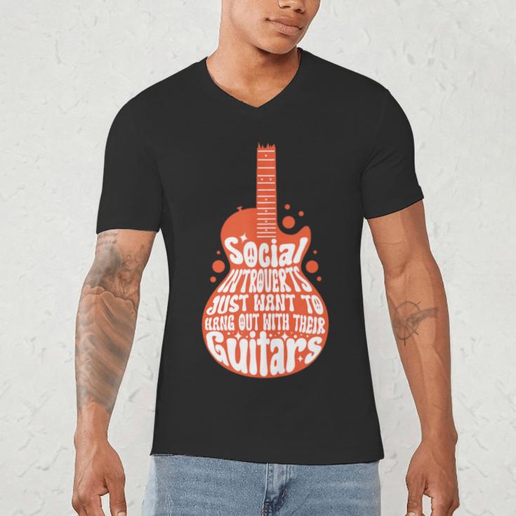 Social Introverts Hang Out With Guitars Musician Guitarist Men's V-Neck T-Shirt