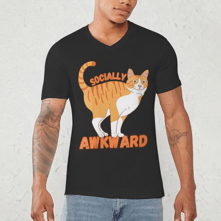 SOCIALLY AWKWARD FUNNY CAT ANTISOCIAL INTROVERT WEIRD Men's V-Neck T-Shirt