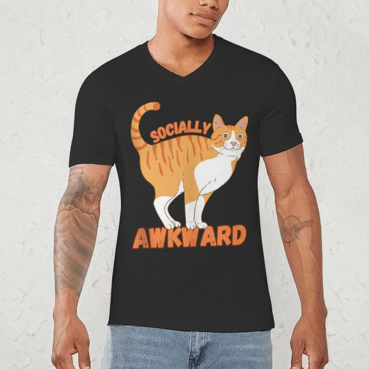 SOCIALLY AWKWARD FUNNY CAT ANTISOCIAL INTROVERT WEIRD Men's V-Neck T-Shirt SOCIALLY AWKWARD FUNNY CAT ANTISOCIAL INTROVERT WEIRD Men's V-Neck T-Shirt