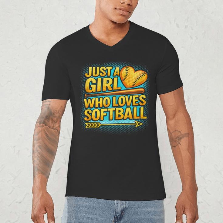 Softball Just A Girl Comic Book Style Graphic For Teens Men's V-Neck T-Shirt