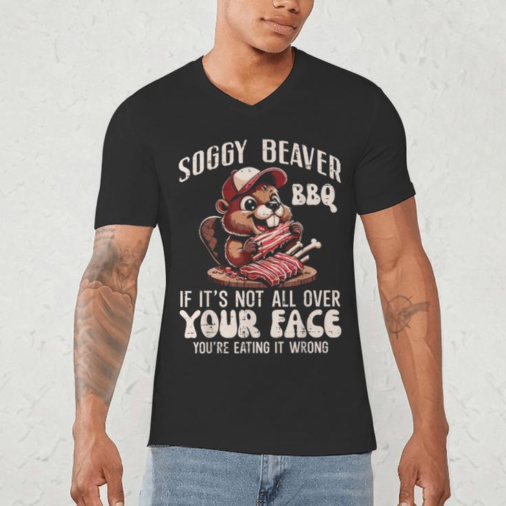 Soggy Beaver Bbq Barbecue Grill Master Humor Dad Men Men's V-Neck T-Shirt