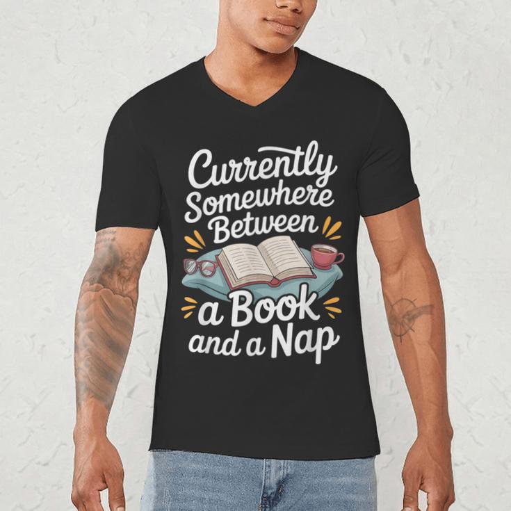 Somewhere Between a Book And a Nap – Cozy Reading Men's V-Neck T-Shirt