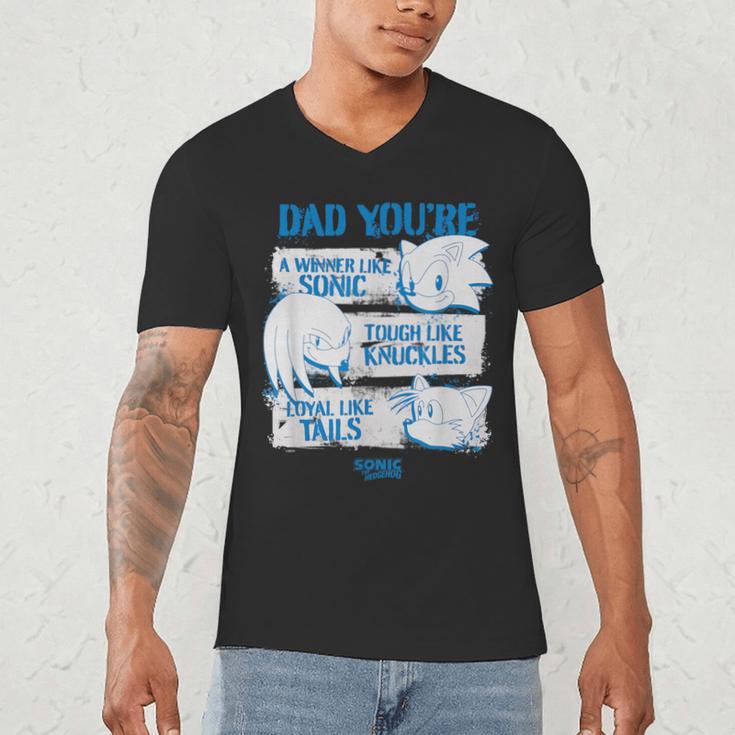 Sonic The Hedgehog Father's Day Dad Qualities Distressed Men's V-Neck T-Shirt