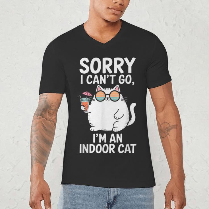 Sorry I Can’t Go I’m An Indoor Cat Introvert Cat Men's V-Neck T-Shirt Sorry I Can’t Go I’m An Indoor Cat Introvert Cat Men's V-Neck T-Shirt