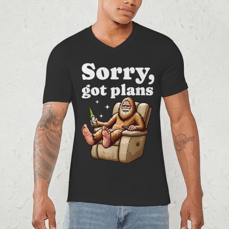 Sorry Got Plans Bigfoot Dad Humor Sasquatch Sayings Men's V-Neck T-Shirt
