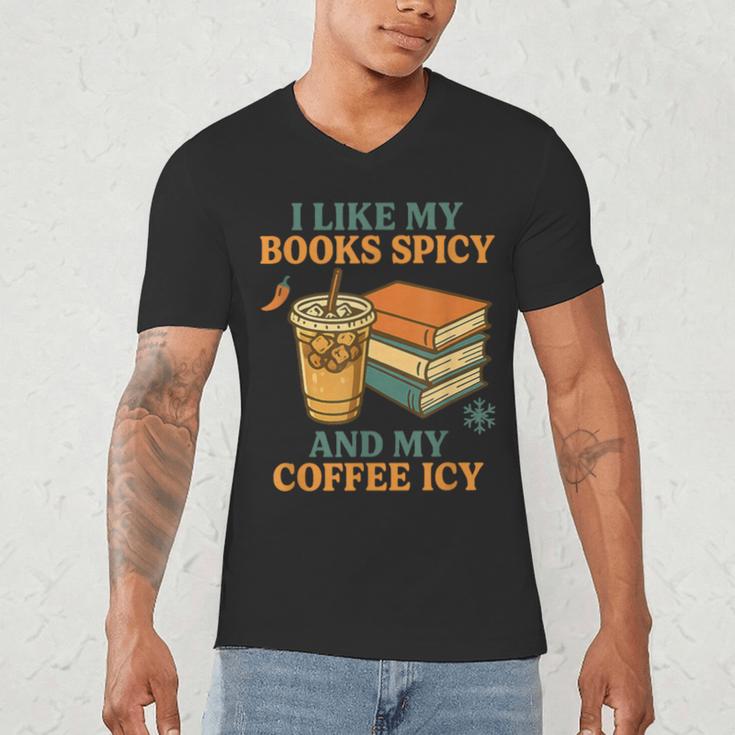 Spicy Books And Iced Coffee Book Lover Smut Reader Men's V-Neck T-Shirt