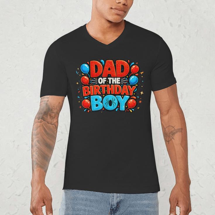 Spider Birthday Party Dad Of The Birthday Boys Spider Webs Men's V-Neck T-Shirt