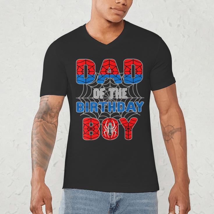 Spider Web Birthday Party Dad Of The Birthday Boy Men's V-Neck T-Shirt
