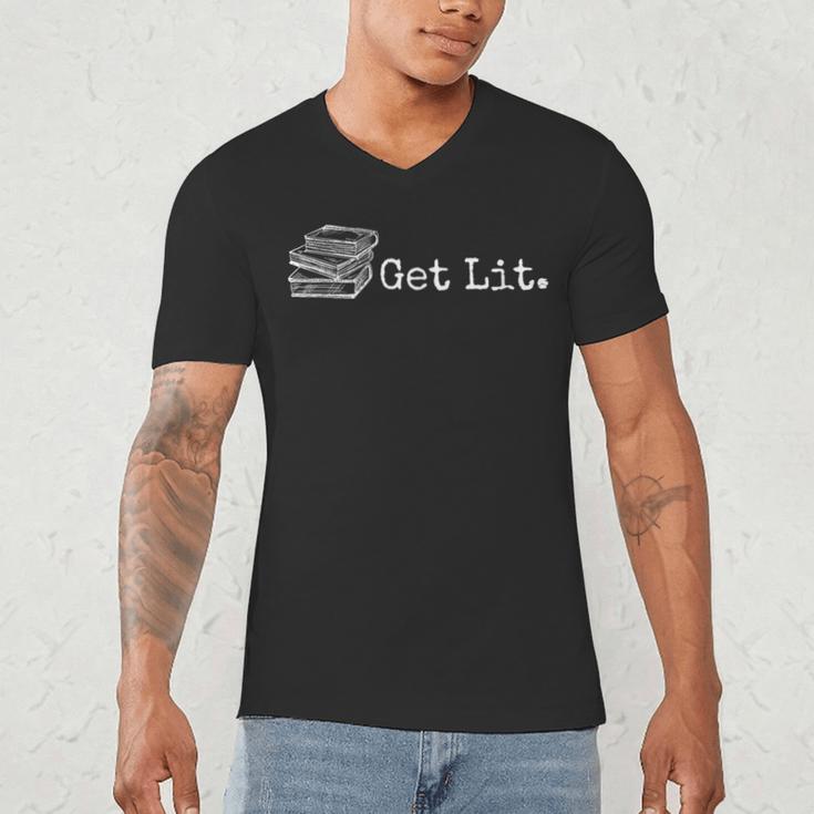 Stack Of Books Get Lit Book Reading Reader Men's V-Neck T-Shirt
