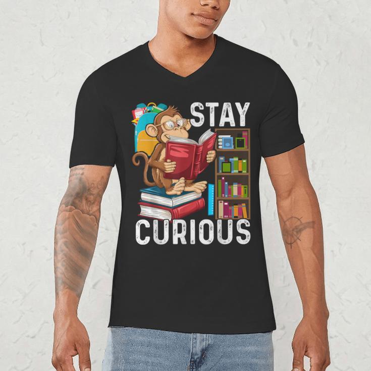 Stay Curious Monkey Reading Book Lover Bookworm Men's V-Neck T-Shirt Stay Curious Monkey Reading Book Lover Bookworm Men's V-Neck T-Shirt