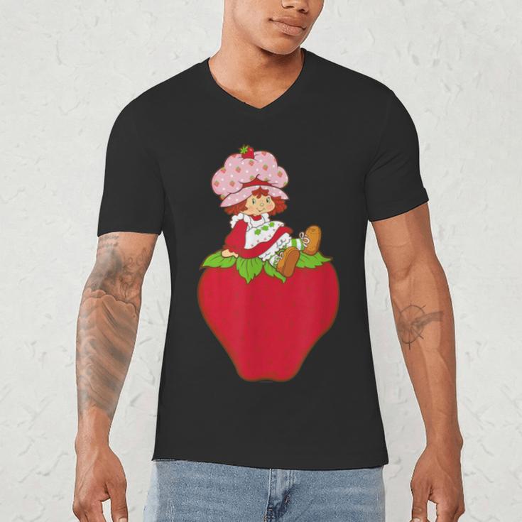 Strawberry Shortcake Sitting On Strawberry Retro Nostalgia Men's V-Neck T-Shirt