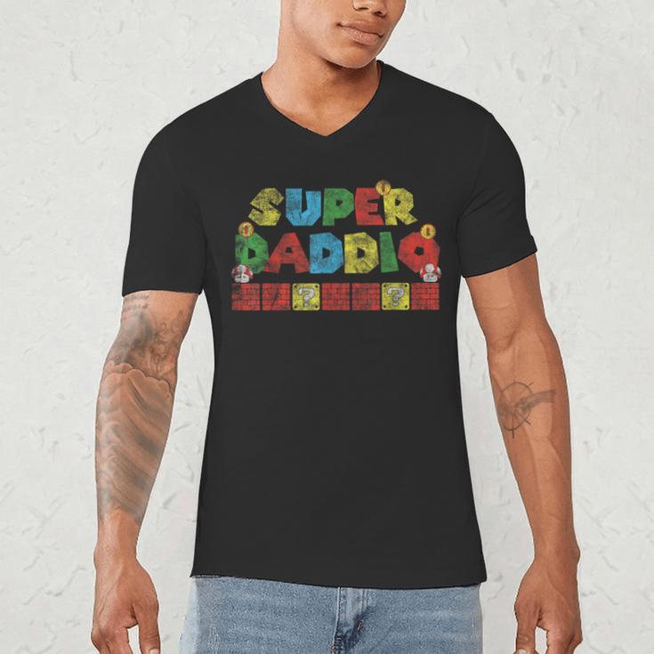 Super Daddio Retro Gamer Dad Style Men's V-Neck T-Shirt