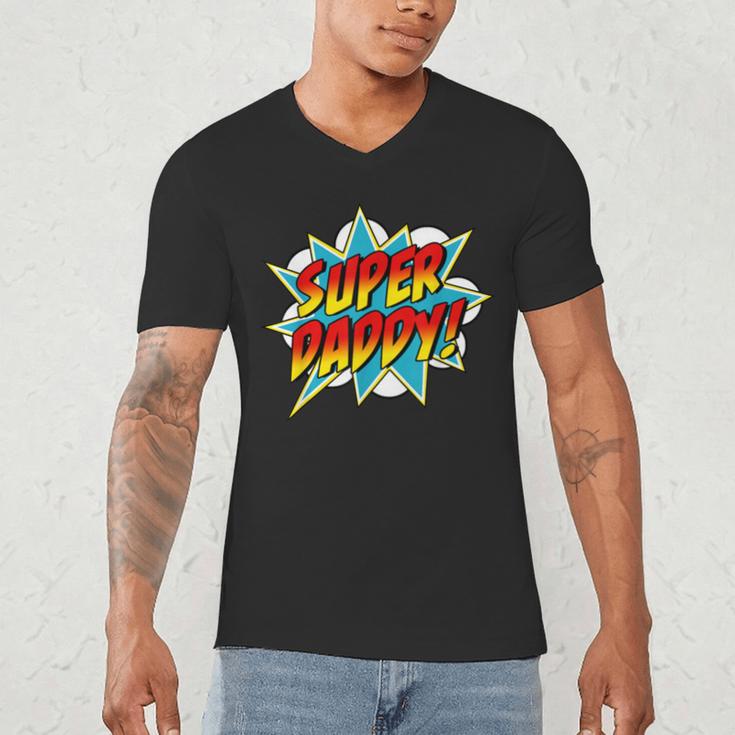 Super Daddy Comic Book Superhero Father's Day Men's V-Neck T-Shirt Super Daddy Comic Book Superhero Father's Day Men's V-Neck T-Shirt