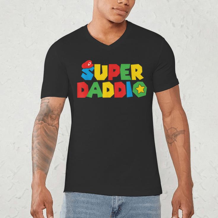 Super Gamer Dad Unleashed Celebrating Fatherly Powers Men's V-Neck T-Shirt