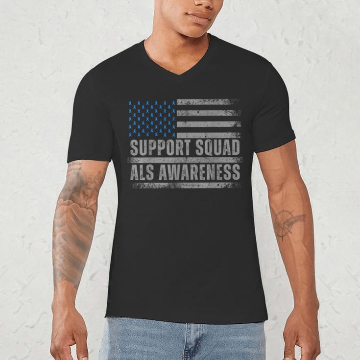 Support ALS Awareness Month USA American Flag Men Dad Men's V-Neck T-Shirt Support ALS Awareness Month USA American Flag Men Dad Men's V-Neck T-Shirt