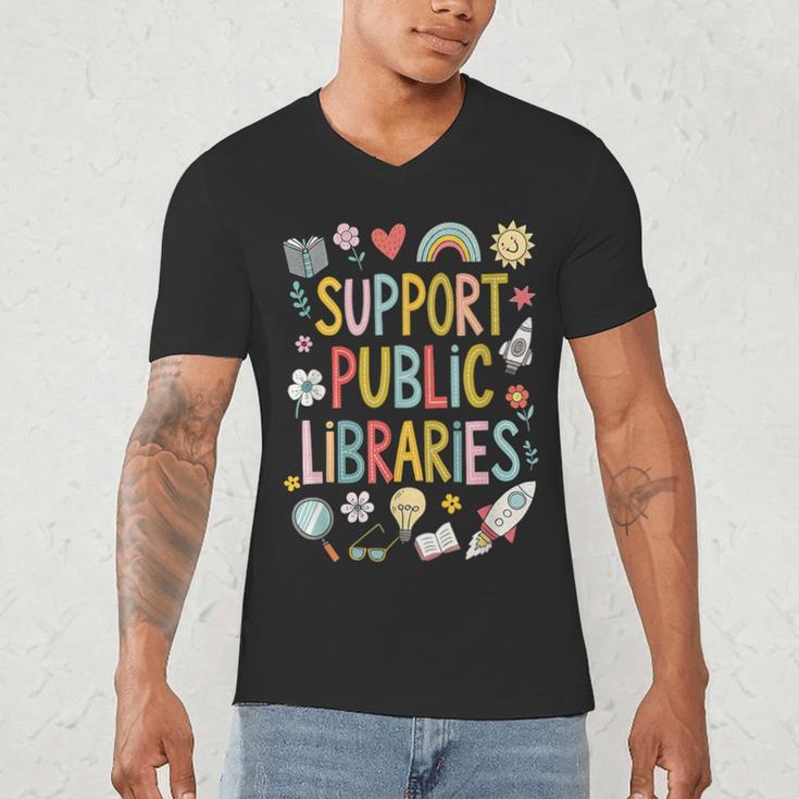 Support Public Libraries Reading Book Nerd Bookworm Literacy Men's V-Neck T-Shirt